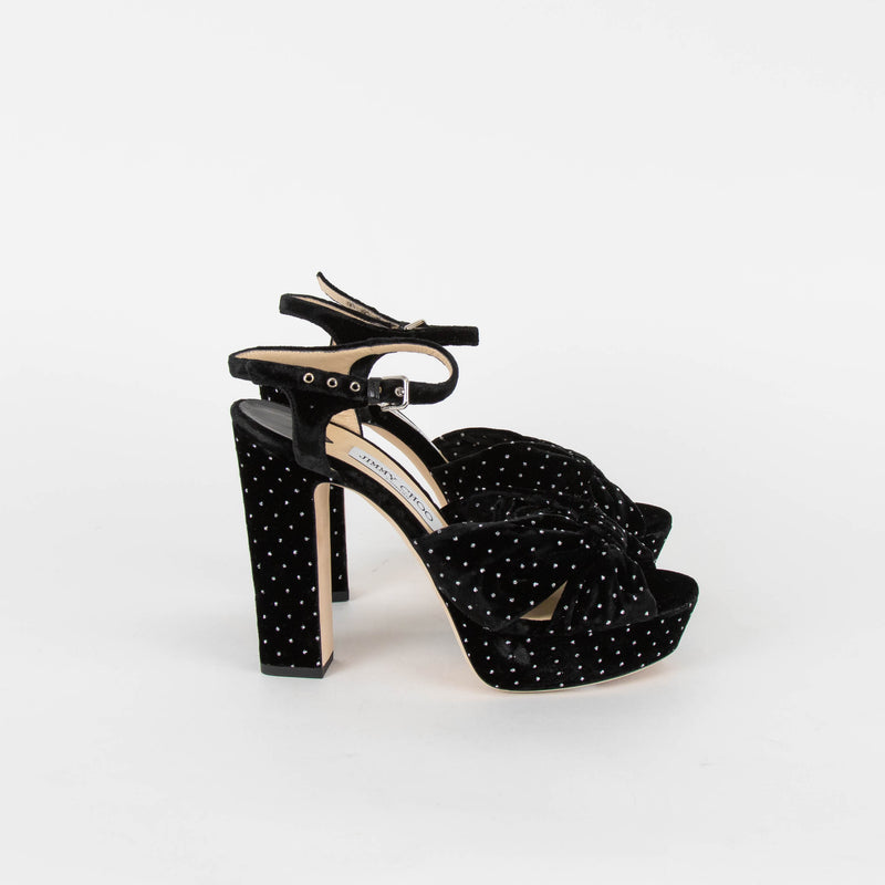 Jimmy Choo Black Silver Sparkle Velvet Platform Heeled Shoes
