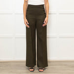 Sezane Green Wide Leg Trousers With Front Buttons