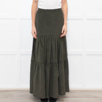 Ridley Khaki Corduroy Tiered Midi Skirt
