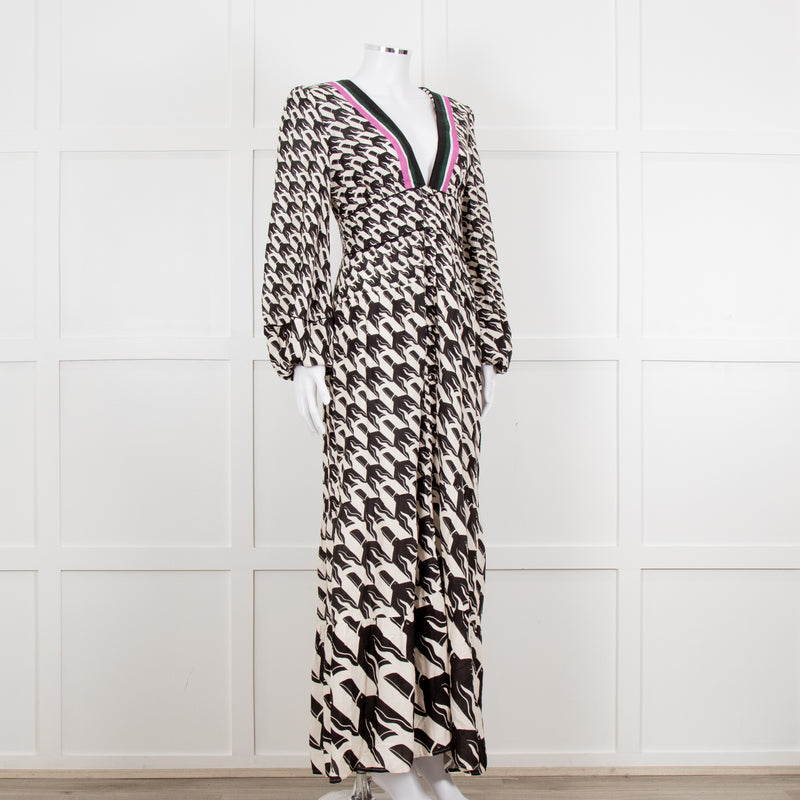 Farm Rio White Black Bird Print Maxi Dress