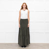 Ridley Khaki Corduroy Tiered Midi Skirt
