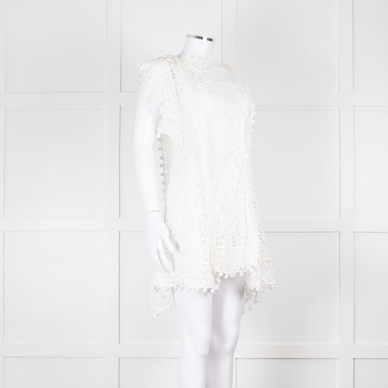 Isabel Marant White Lace And Embroidery Detail Cotton Mini Dress