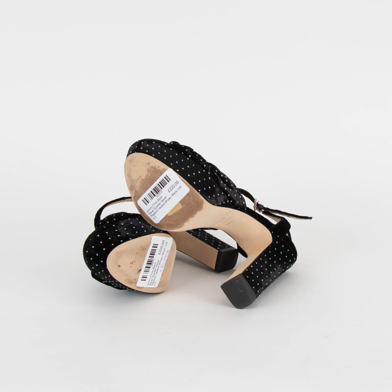 Jimmy Choo Black Silver Sparkle Velvet Platform Heeled Shoes