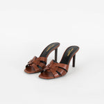 Saint Laurent Brown Leather Tribute Slide Heeled Sandals