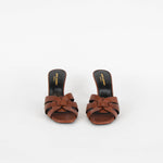 Saint Laurent Brown Leather Tribute Slide Heeled Sandals