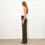 Sezane Green Wide Leg Trousers With Front Buttons
