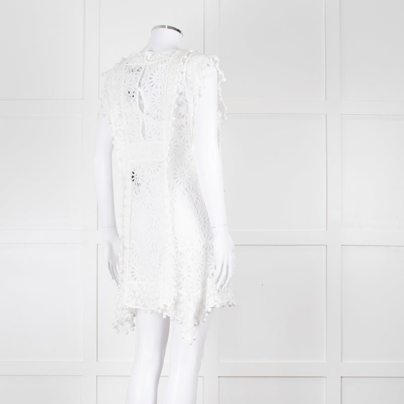 Isabel Marant White Lace And Embroidery Detail Cotton Mini Dress