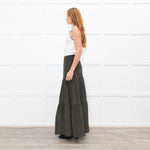 Ridley Khaki Corduroy Tiered Midi Skirt