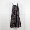Magali Pascal Black Purple Floral Cotton Tiered Sleeveless Long Dress