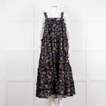 Magali Pascal Black Purple Floral Cotton Tiered Sleeveless Long Dress