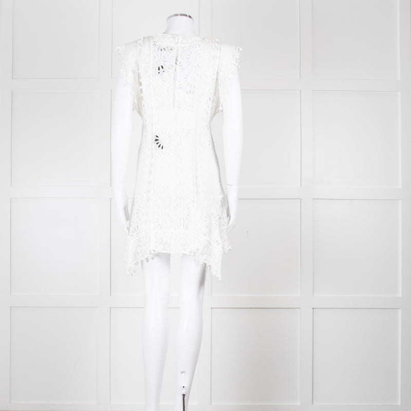 Isabel Marant White Lace And Embroidery Detail Cotton Mini Dress