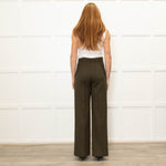 Sezane Green Wide Leg Trousers With Front Buttons
