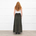 Ridley Khaki Corduroy Tiered Midi Skirt