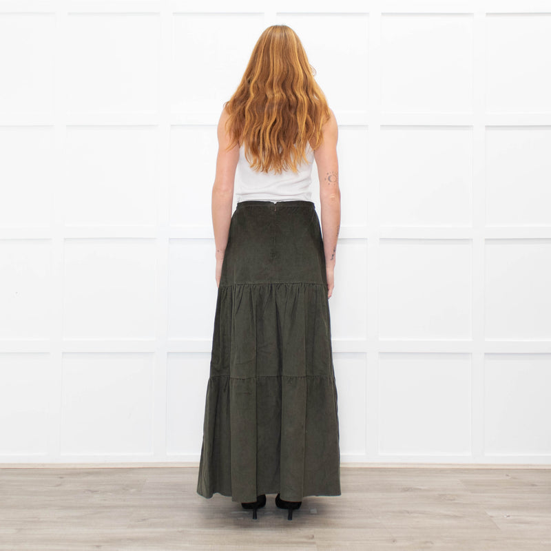 Ridley Khaki Corduroy Tiered Midi Skirt
