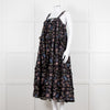 Magali Pascal Black Purple Floral Cotton Tiered Sleeveless Long Dress