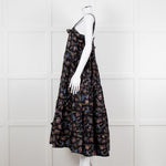 Magali Pascal Black Purple Floral Cotton Tiered Sleeveless Long Dress