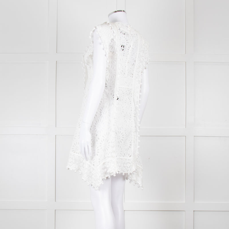 Isabel Marant White Lace And Embroidery Detail Cotton Mini Dress