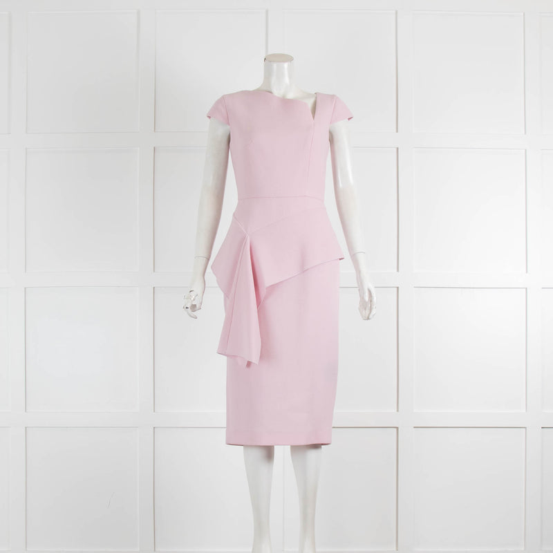 Roland Mouret Pale Pink Zip Back Fitted Short Sleeve Dress