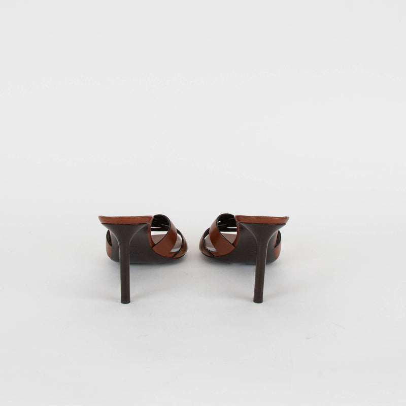 Saint Laurent Brown Leather Tribute Slide Heeled Sandals