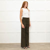 Sezane Green Wide Leg Trousers With Front Buttons
