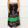 Sandro Black Pleated Floral Midi Skirt