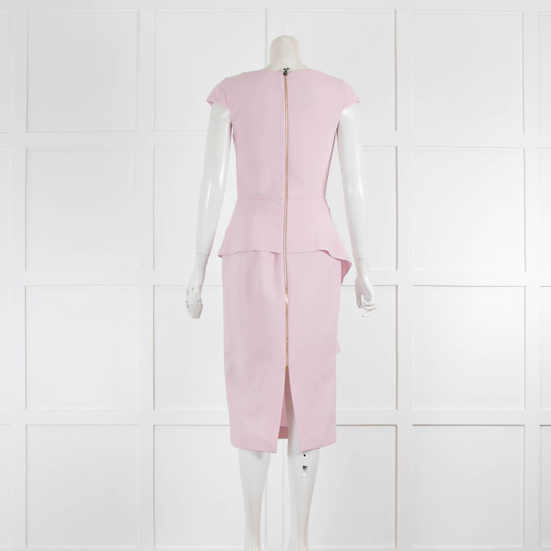 Roland Mouret Pale Pink Zip Back Fitted Short Sleeve Dress