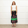 Sandro Black Pleated Floral Midi Skirt