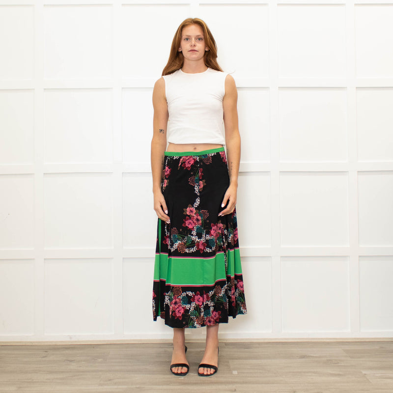 Sandro Black Pleated Floral Midi Skirt