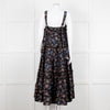 Magali Pascal Black Purple Floral Cotton Tiered Sleeveless Long Dress