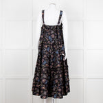 Magali Pascal Black Purple Floral Cotton Tiered Sleeveless Long Dress