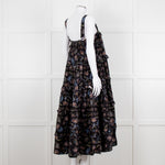 Magali Pascal Black Purple Floral Cotton Tiered Sleeveless Long Dress