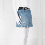 Dolce & Gabbana Blue Jeans Mini Skirt With Elastic Logo Waistband