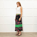 Sandro Black Pleated Floral Midi Skirt