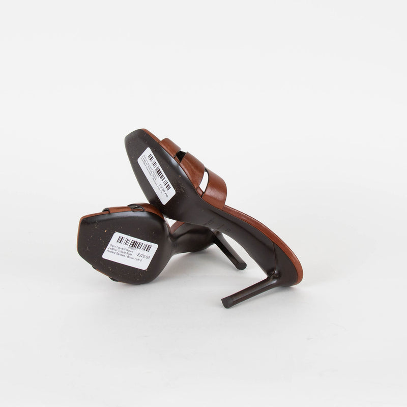 Saint Laurent Brown Leather Tribute Slide Heeled Sandals
