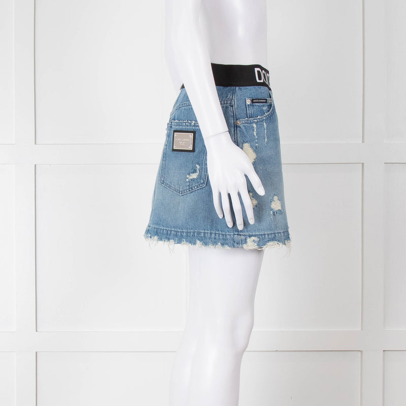 Dolce & Gabbana Blue Jeans Mini Skirt With Elastic Logo Waistband
