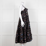 Magali Pascal Black Purple Floral Cotton Tiered Sleeveless Long Dress