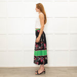 Sandro Black Pleated Floral Midi Skirt