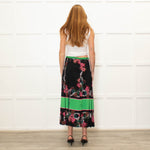 Sandro Black Pleated Floral Midi Skirt