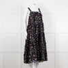 Magali Pascal Black Purple Floral Cotton Tiered Sleeveless Long Dress