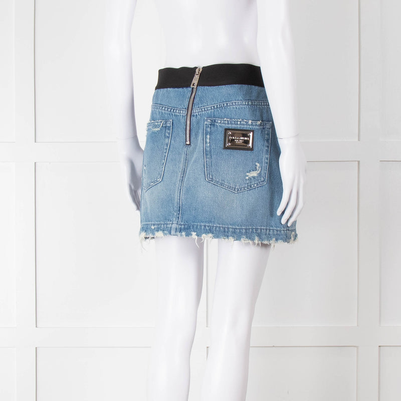 Dolce & Gabbana Blue Jeans Mini Skirt With Elastic Logo Waistband