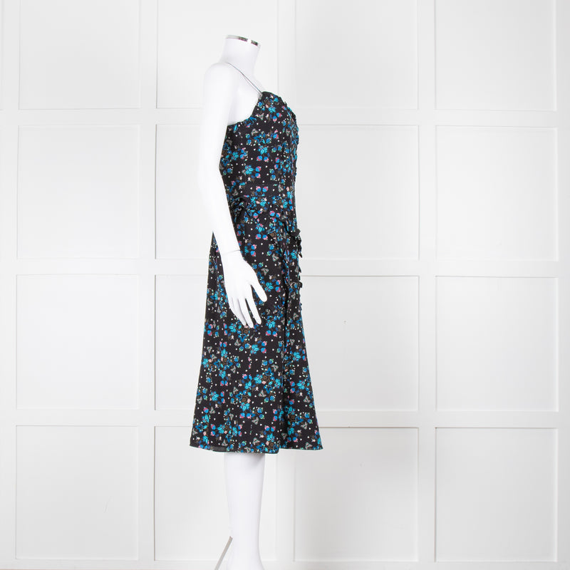 Altuzarra Black Blue Floral Frill Detail Sleeveless Dress