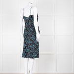 Altuzarra Black Blue Floral Frill Detail Sleeveless Dress