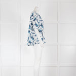 120% Lino White Linen Top with Blue Flowers