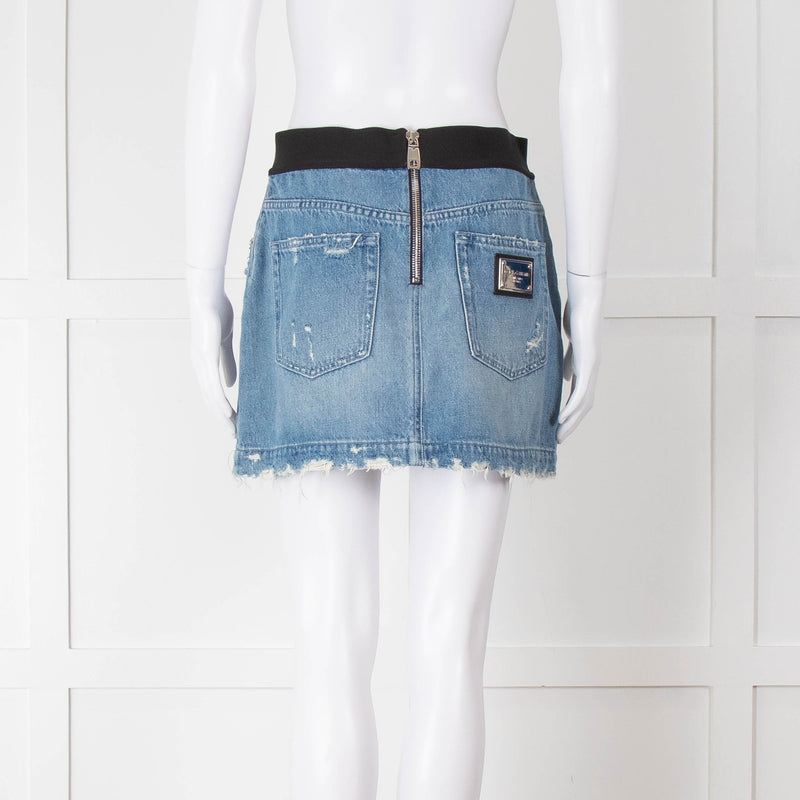 Dolce & Gabbana Blue Jeans Mini Skirt With Elastic Logo Waistband