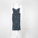 Altuzarra Black Blue Floral Frill Detail Sleeveless Dress