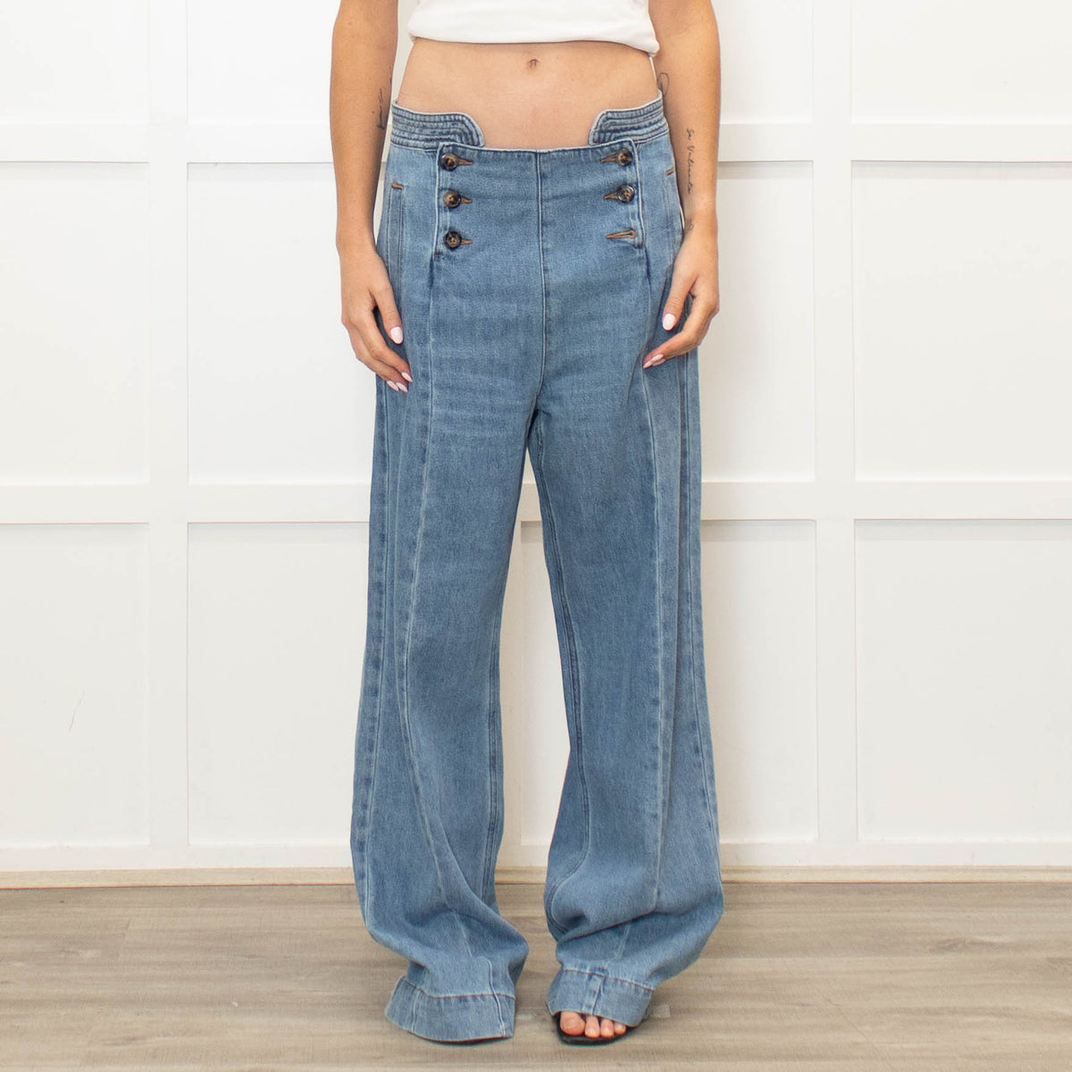 Seventy & Mochi Blue Jeans With Button Flap Front