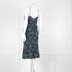 Altuzarra Black Blue Floral Frill Detail Sleeveless Dress