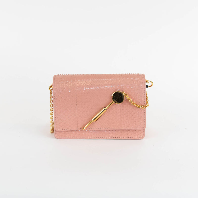 Sophie Hulme Salmon Pink Snake Micro Cocktail Stirrer Bag