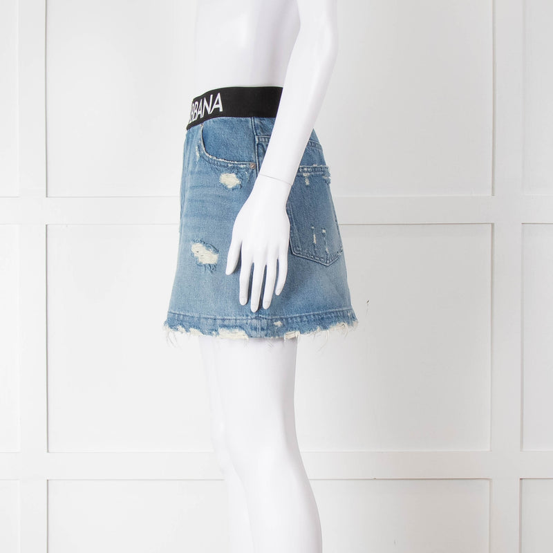 Dolce & Gabbana Blue Jeans Mini Skirt With Elastic Logo Waistband