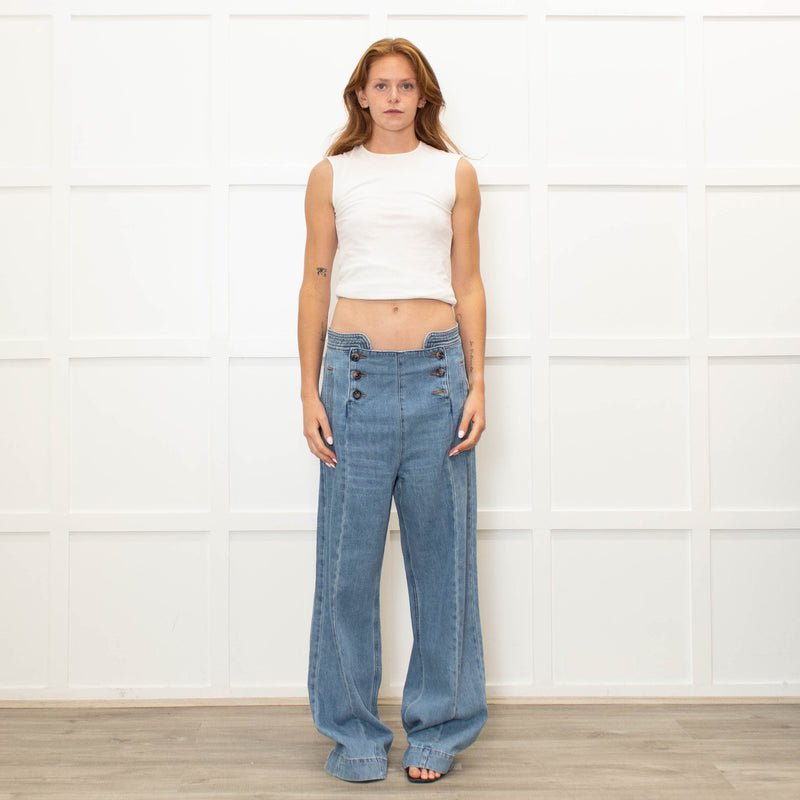 Seventy & Mochi Blue Jeans With Button Flap Front